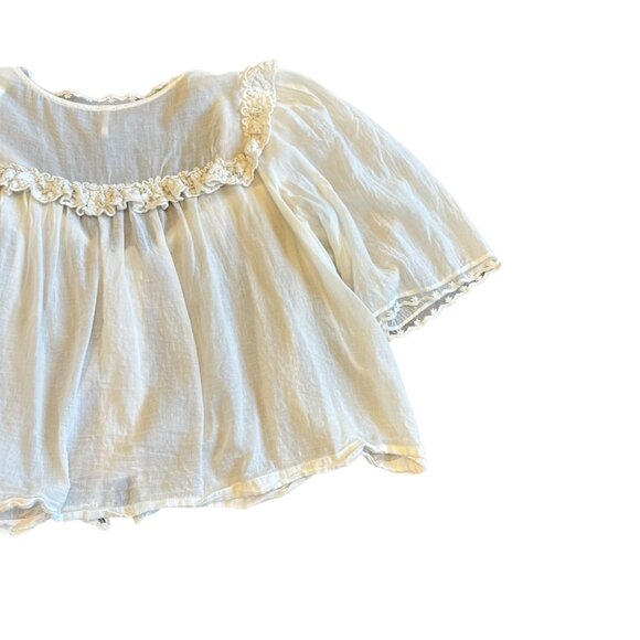 Free People Luna White Bohemian Blouse Short Sleeve Flowy Cropped Lace Medium - Picture 11 of 13
